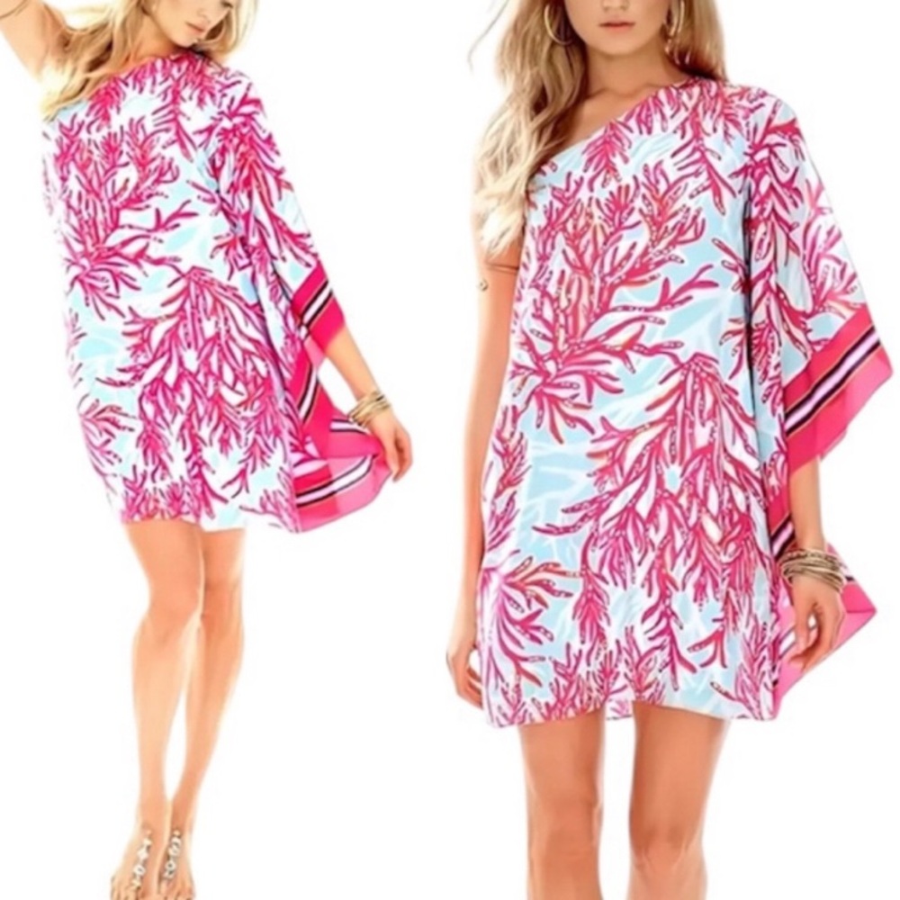 Lilly Pulitzer Silk Breakwater Blue Underwater Escape One Shoulder Marlee Dress